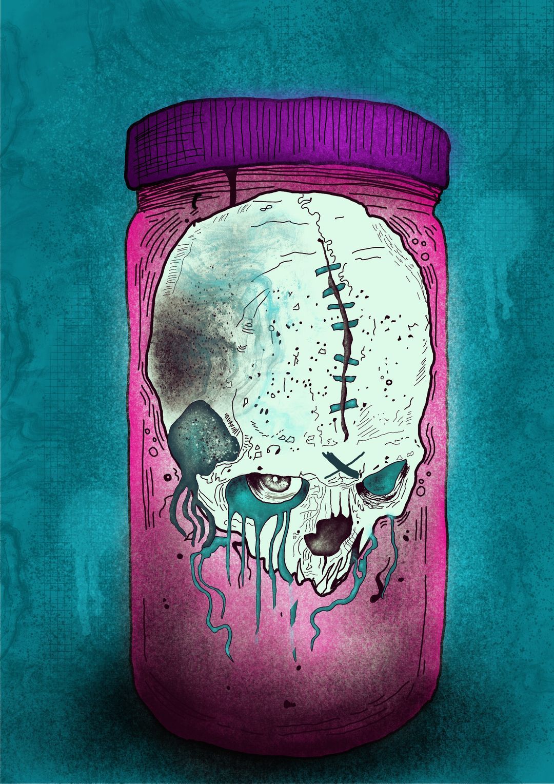 Preserved Thoughts skull illustration artwork by Andrija Živković