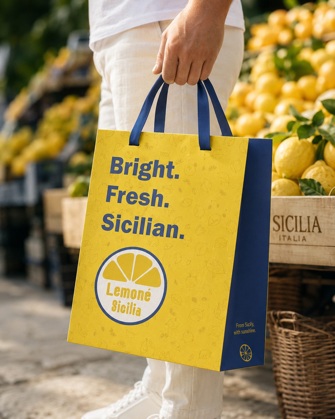 Lemone Sicilia branded bag and packaging mockup design